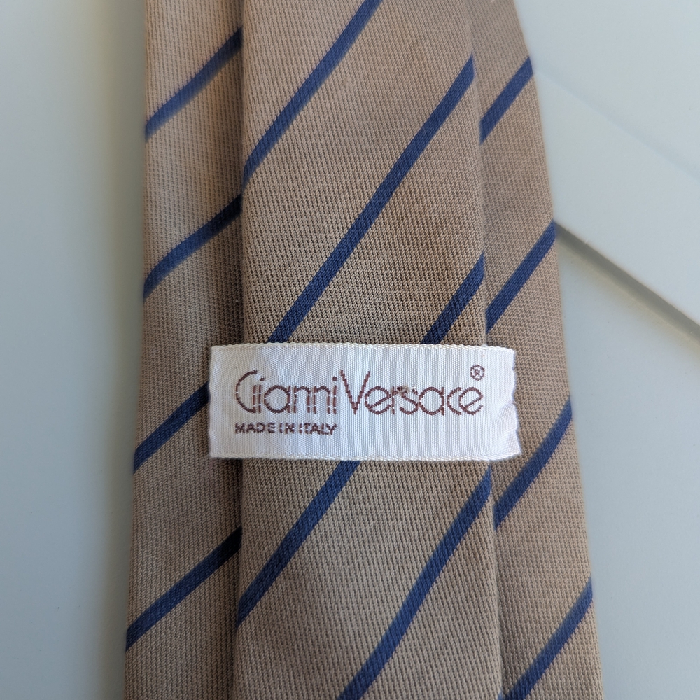 Versace Beige and Navy Striped Men's Tie